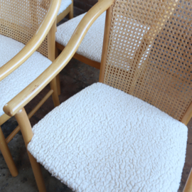 Set 4 webbing stoelen met teddy wol zitting licht hout