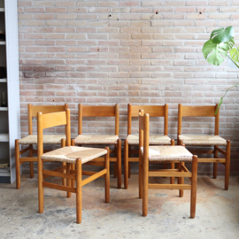 set 6 vintage stoelen rieten zitting