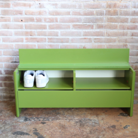 Vintage schoenenkast groen bankje hal dressoir