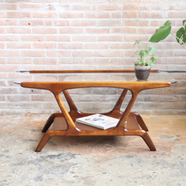 Vintage salontafel hout glas