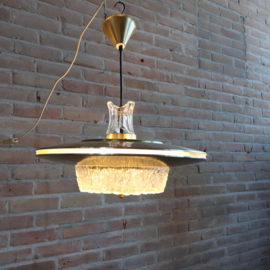 Vintage handlamp plafond messing dik glas 1960 ufo model
