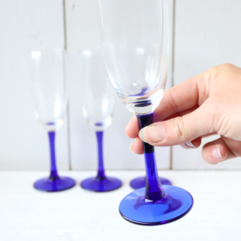 set 4 champagne glazen blauw