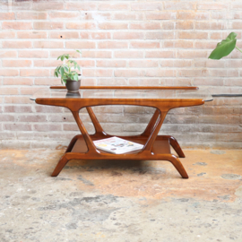 Vintage salontafel hout glas