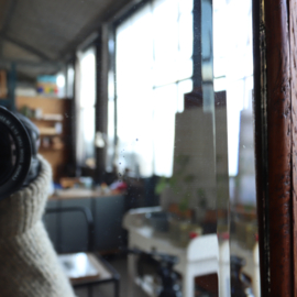 Vierkant houten spiegel vintage antiek