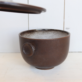 Vintage dekschaal wit bruin ceramano germany opberg pot