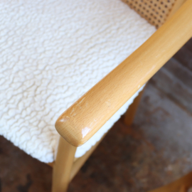 Set 4 webbing stoelen met teddy wol zitting licht hout