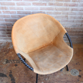 vintage Mid-Century Suede Leer Balloon fauteuil  1960