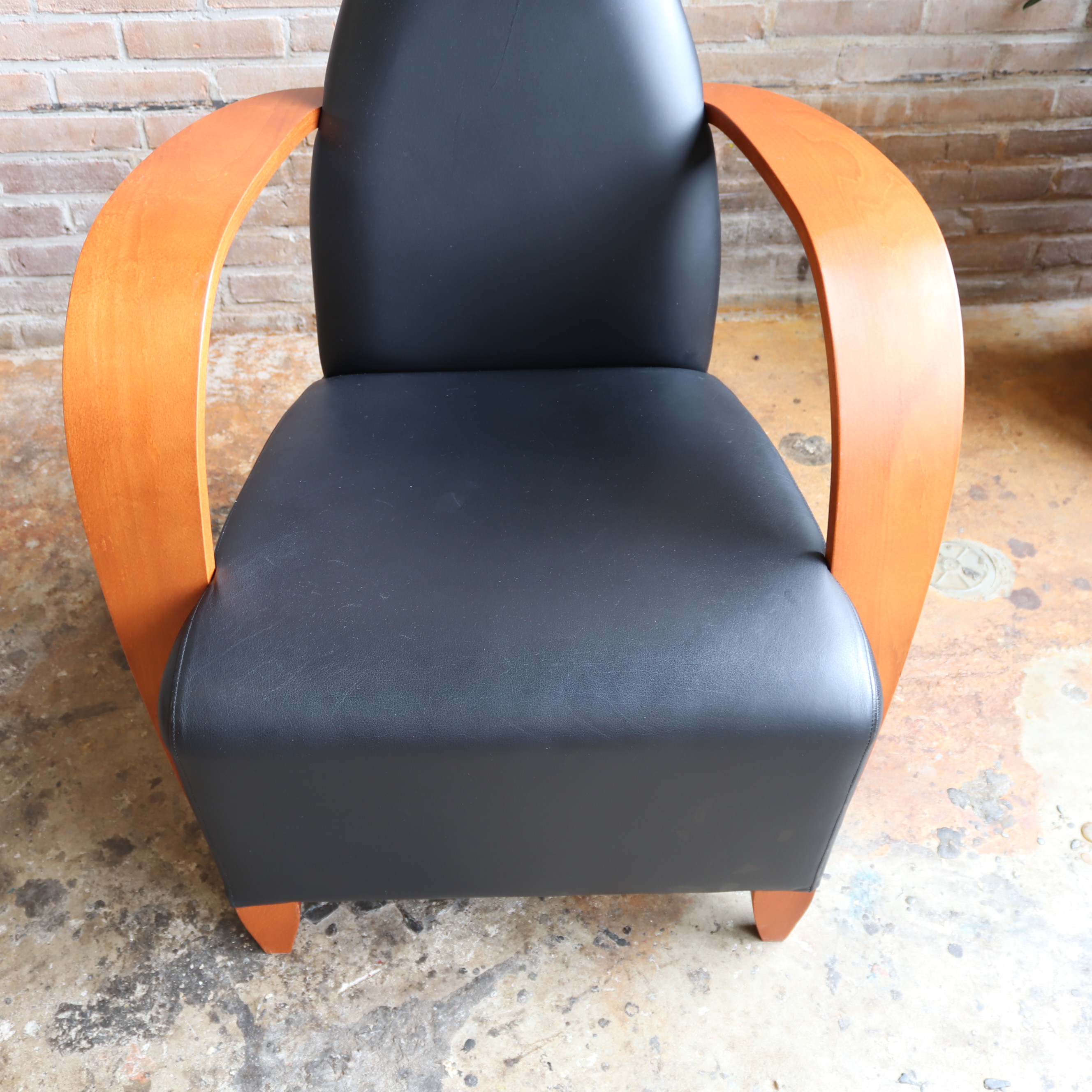 Vintage fauteuil leer hout spaans jaren 80