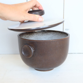 Vintage dekschaal wit bruin ceramano germany opberg pot