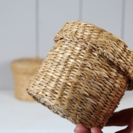 Set rieten opberg mandje met deksel