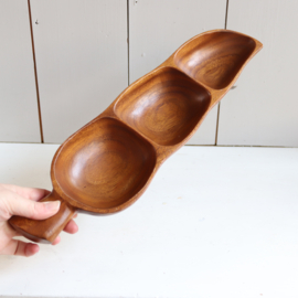 vintage teak schaal met 3 bakjes