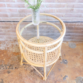 Vintage rotan bijzettafel rond