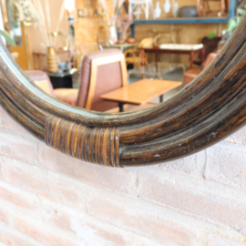 Grote spiegel rond rotan bamboe vintage
