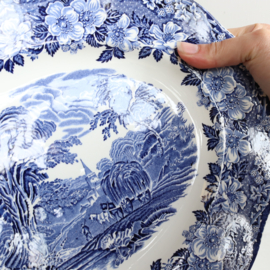 Vintage grote hapjes schaal blauw wit Woodland Wedgwood