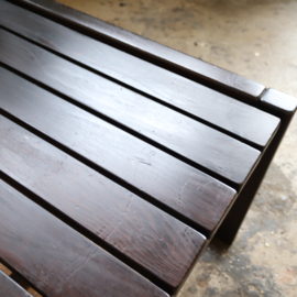 Vintage latten salontafel bijzettafel donker hout