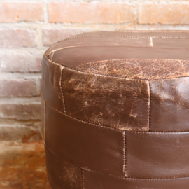 Vintage leren poef bruin