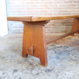 Vintage eiken eettkamer bank eettafel houten 1970