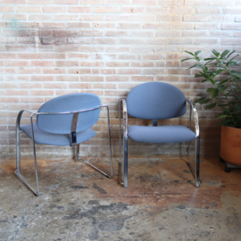 Vintage postmodern fauteuils chroom blauw lila