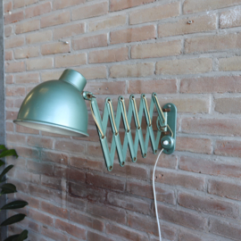 Vintage schaarlamp grijs blauw industrieel metaal bauhaus