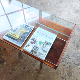 Vintage salontafel hout glas