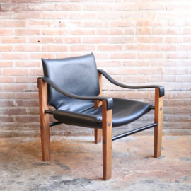 Vintage fauteuil leer hout Arkana jaren 70