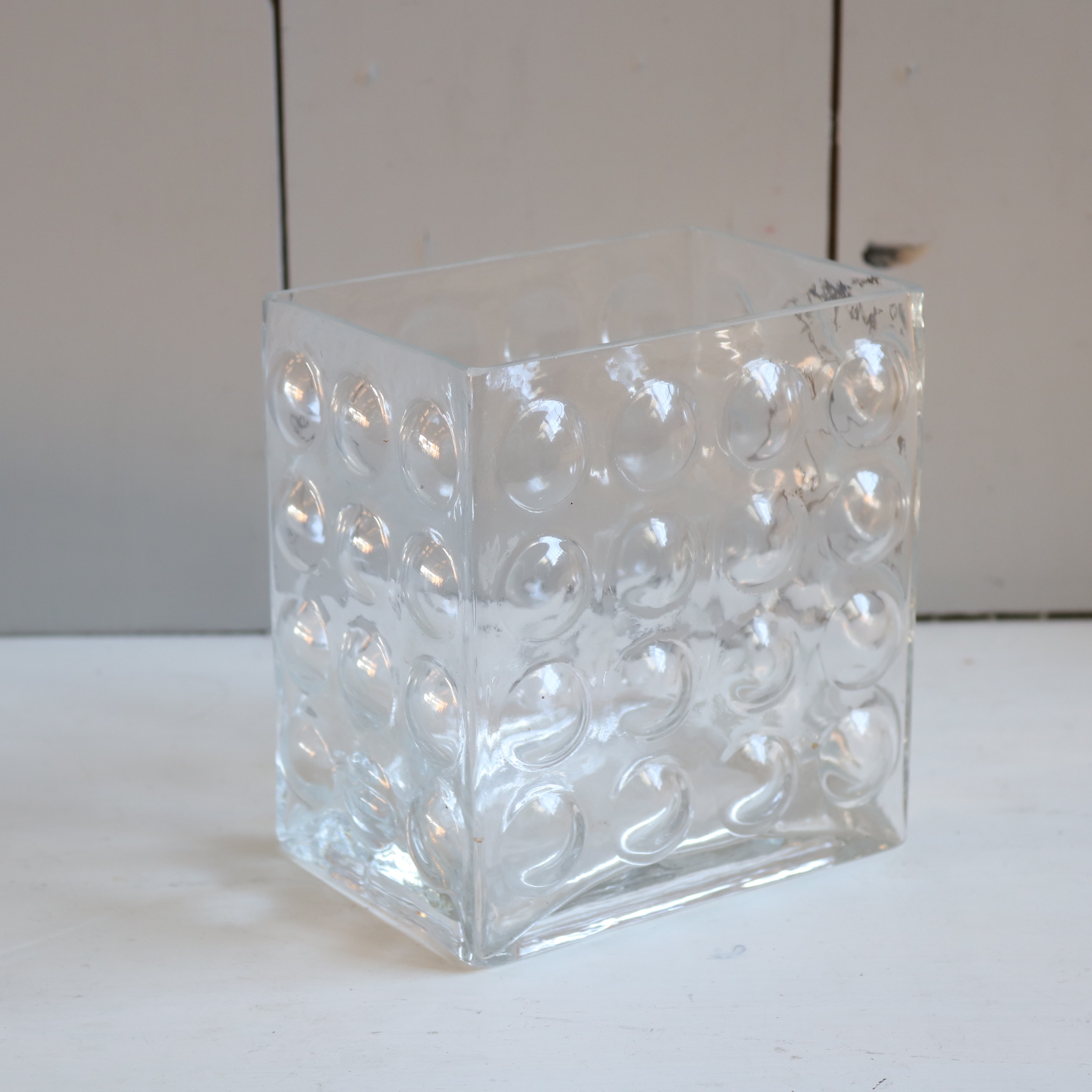 Vintage glazen vaas vierkant Mid-Century modern bubbelglas