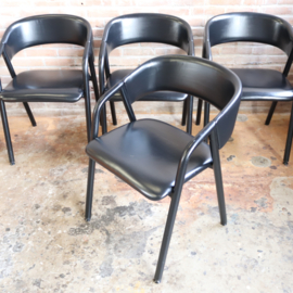 set 4 vintage stoelen jaren 80 leer zwart modern
