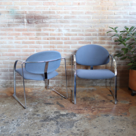 Vintage postmodern fauteuils chroom blauw lila