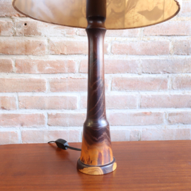Vintage houten lamp voet met batik lampen kap