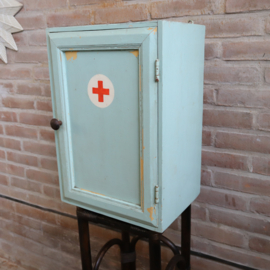 Vintage medicijn kastje hout blauw