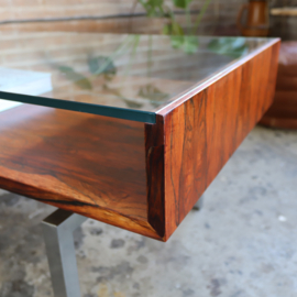 Vintage salontafel hout glas