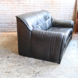 Vintage 80s bank donker grijs / zwart leer de Sede -stijl 