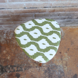 Vintage jaren 60 kruk hout groen print stof