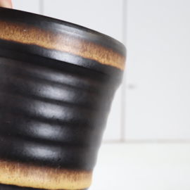 vintage bloempot grof donker bruin geel