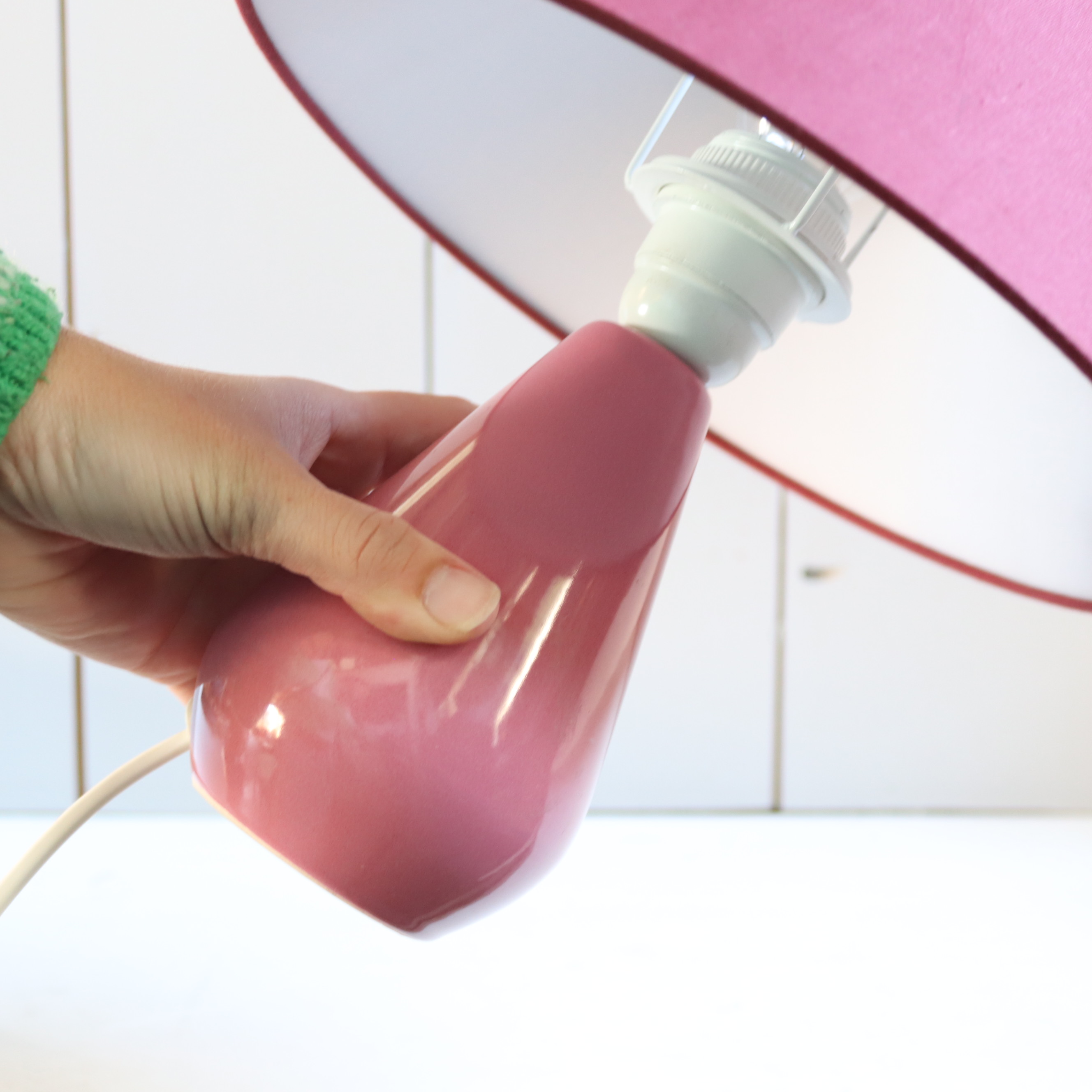 Vintage keramiek lamp roze