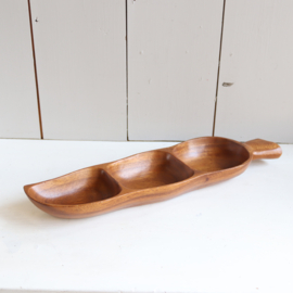 vintage teak schaal met 3 bakjes