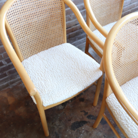 Set 4 webbing stoelen met teddy wol zitting licht hout