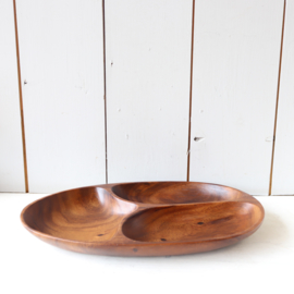 vintage teak schaal met 3 bakjes