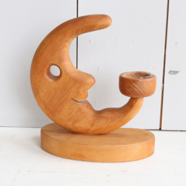 Vintage waxinelichthouder hout maan