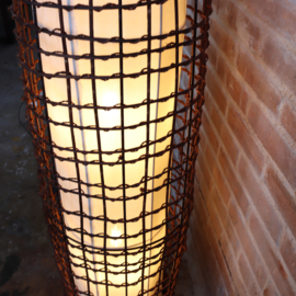 vintage vloerlamp staande lamp gevlochten riet stof Japandi