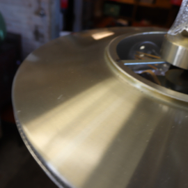 Vintage handlamp plafond messing dik glas 1960 ufo model