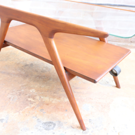 Vintage salontafel hout glas