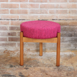 Vintage Scandinavische kruk hout roze stof