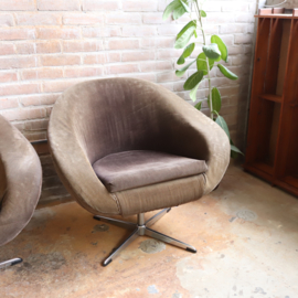 Vintage set draaifauteuil rib bruin