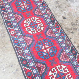 Vintage Perzische tapijt loper rood blauw 285 x 68