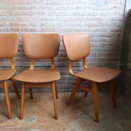 Set 4 vintage stoelen cognac