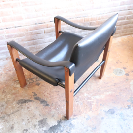 Vintage fauteuil leer hout Arkana jaren 70