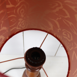 Vintage houten lamp voet met roze print lampenkap