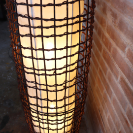 vintage vloerlamp staande lamp gevlochten riet stof Japandi