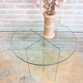 Vintage bijzettafel glas messing rond